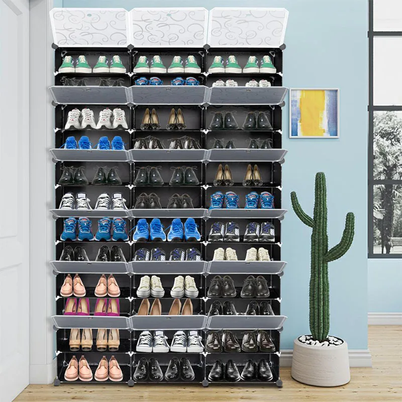 Cajas de zapatos de plástico apilables de 36 rejillas, armarios de zapatos finos a bajo precio, Mueble de almacenamiento de polvo, Recibidor de entrada