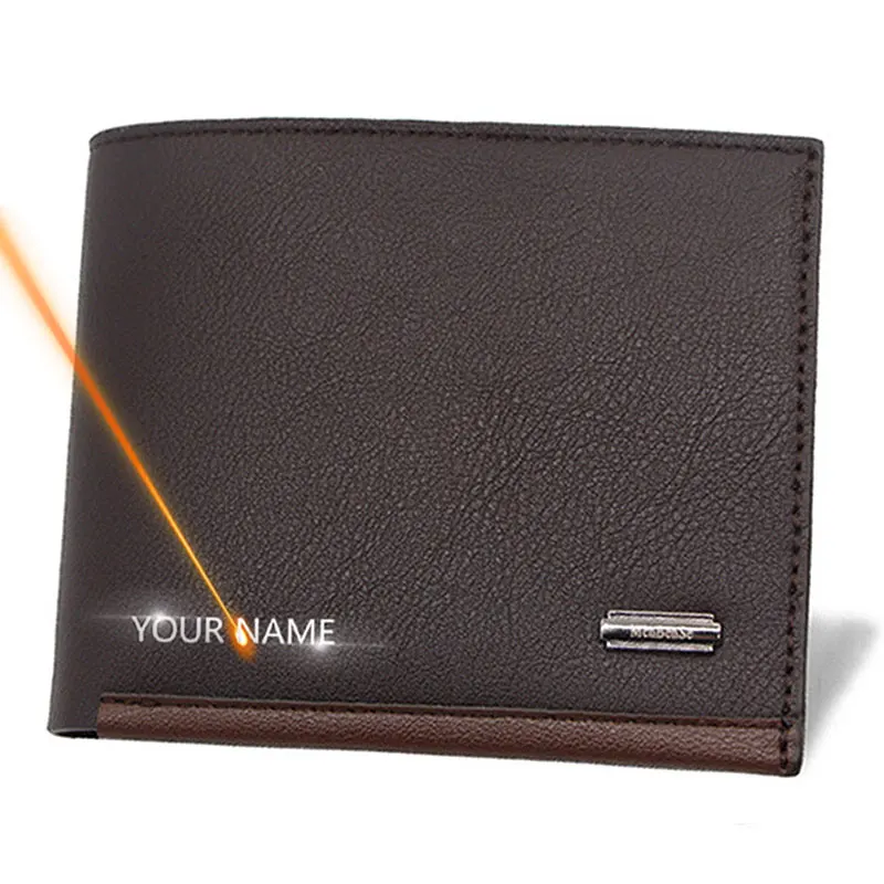 

New Short Men Wallets Small Card Holder Photo Holder Free Name Customized Male Purses Classic Coin Pocket Luxury Men's Wallet