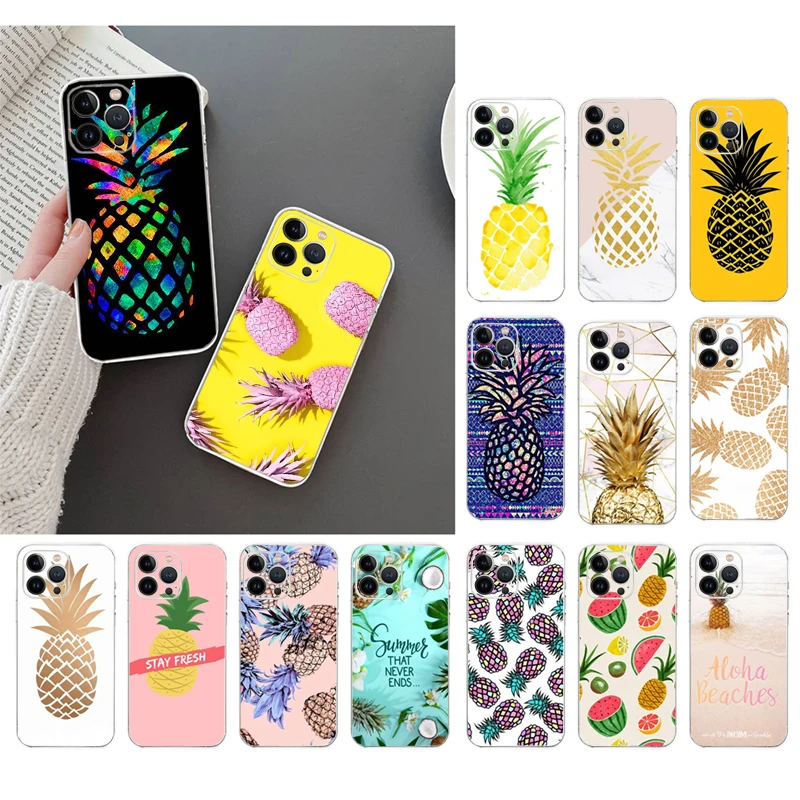 

Phone Case For iphone 14 13 12 11 Pro Max XS Max XR X 12mini 14 Plus SE Pineapple Fruit Case Funda Capa Cell