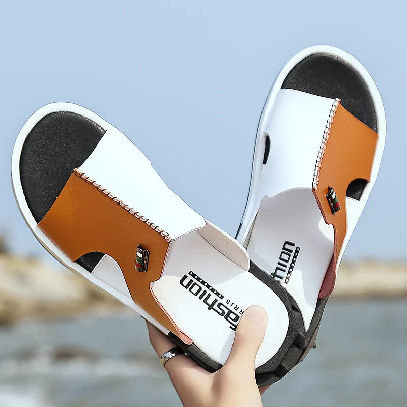 Фото Мужские летние сандалии натуральная кожа удобные без шнуровки повседневные