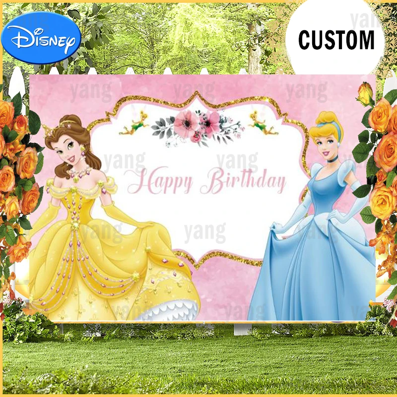 Disney Beauty and the Beast Belle Cinderella Castle Princess Party Backdrop Girls Birthday Decor Poster Background Custom Banner