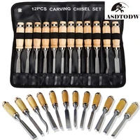 12 pcsbag carving chisel sharp woodworking tools carrying case manual wood carving hand tools set for carpenters