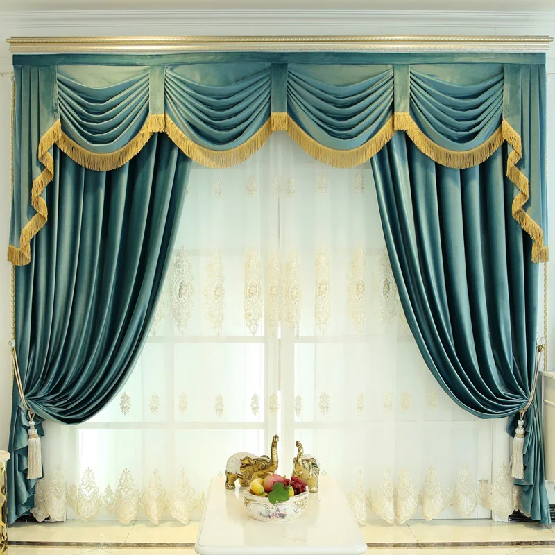 

European Luxury Curtains for Living Room Solid Color Thickened Matte Velvet Cortina Shading Window Curtain Valance Home Custom