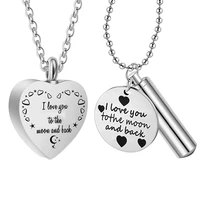 cylinder memorial necklace jewelry stainless steel heart urn locket waterproof keepsake pendant i love you to the moon back