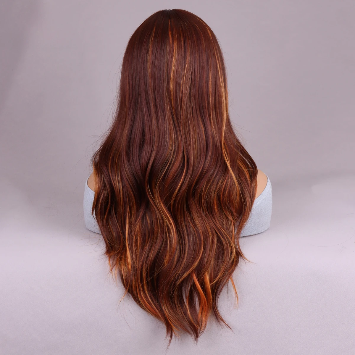 Красновато-коричневый с челкой натуральная волна для женщин термостойкие