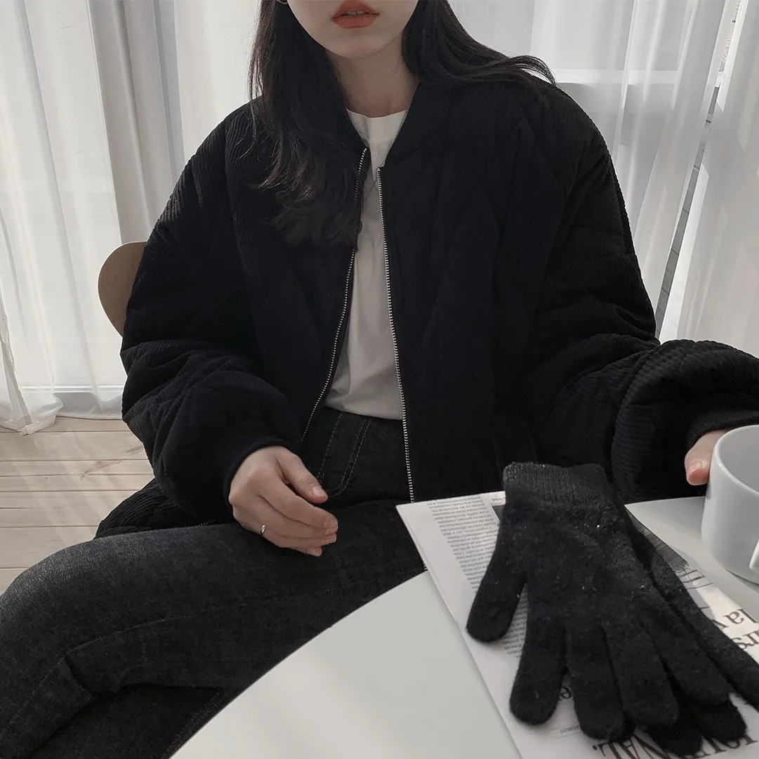 Women 2023 New Corduroy Cotton Jackets Spring Autumn Causal Windbreaker O Neck Basic Jackets Coats Zipper Loose Famale Oversized