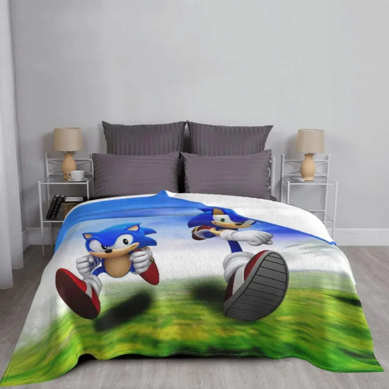 

Blue Hedgehog Anime Flannel Printed Sky Grassland Multi-Function Warm Throw Blankets For Bedding Outdoor Quilt