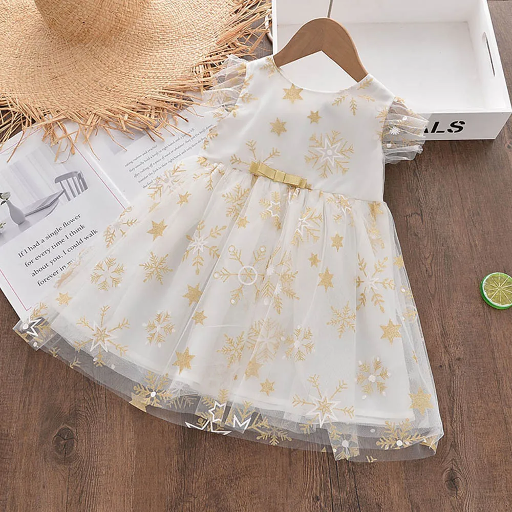 

Melario New Summer Girls Dress Kids Snowflake Party Princess Outfits Children Clothing Baby Casual Costumes Sequins Mesh Dresses