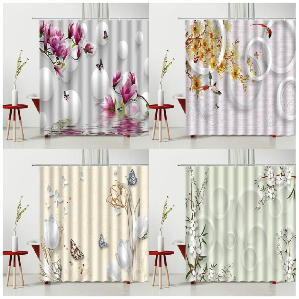 

Fine Flowers Shower Curtains Jade Carving Pattern Chinese Style Bath Curtains Multiple Size Bathtub Decoration Hanging Cortina