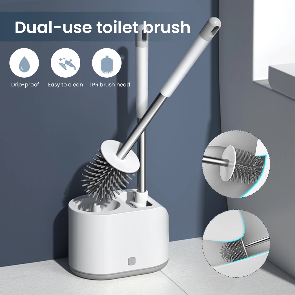 

Set of 2 Bathroom Toilet Brush with Flat and Round Head Bristles Brush for Home Restroom Cleaning Supplies