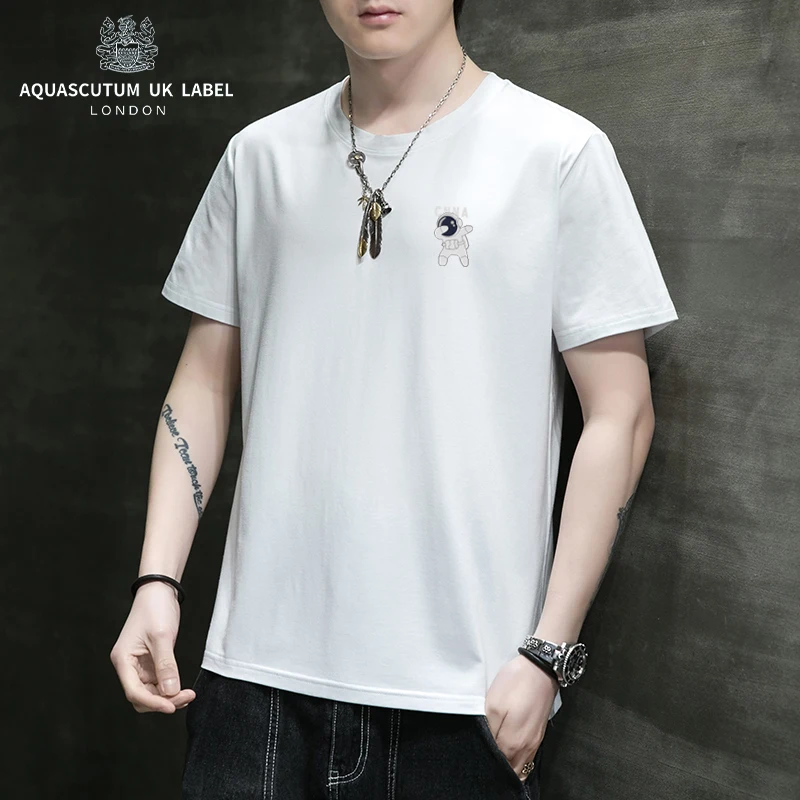 

Aquascutum New summer fashion t-shirt men's short sleeved loose Korean Hong Kong style pure cotton half sleeved T-shirt