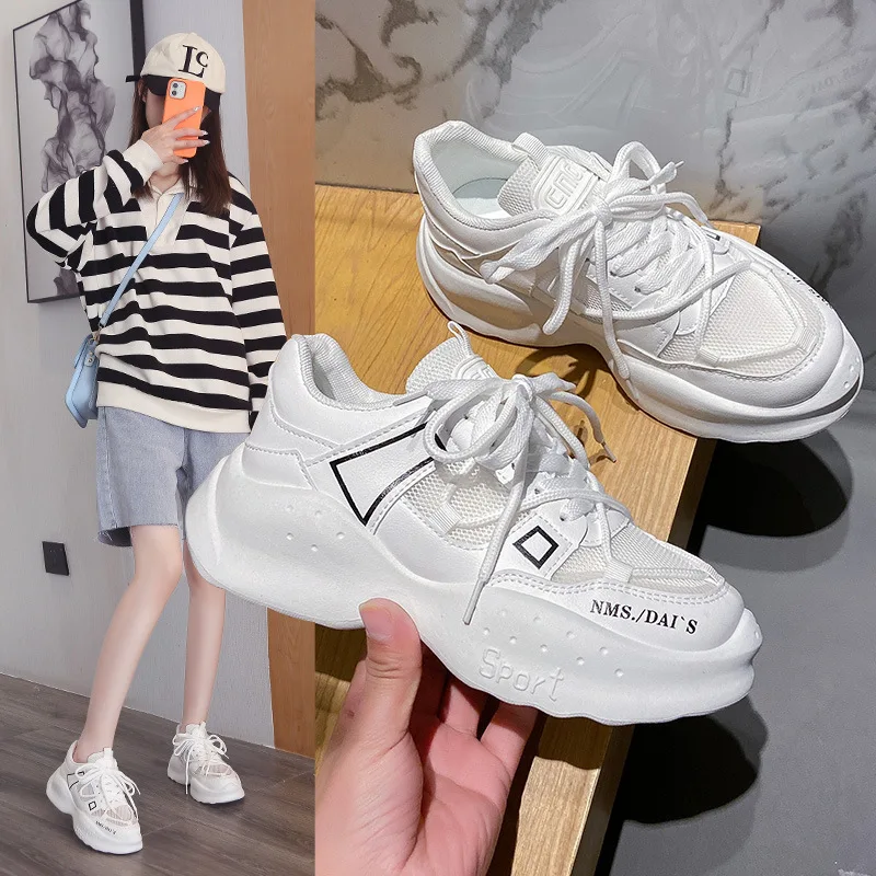 

Breathable Mesh Sports Shoes Women's Summer Thick Bottom Muffin Daddy Shoes Low Top Small White Shoes Casual Shoes