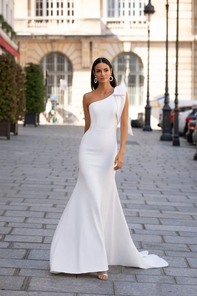 

One-Shoulder Wedding Dress Soft satin Mermaid Open Back Ivory Bridal Gown Simple Wedding Gown Brides Dress vestito da sposa