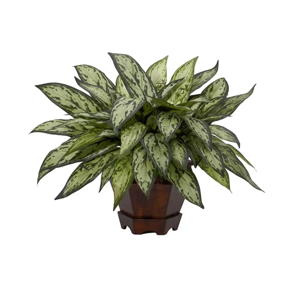 

14" Triple Silver Queen with Hexagon Vase Polyester Artificial Plant, Green