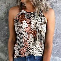 woman fashion tank top boho vest stitching pullover slim shirt strap summer floral printed o neck sleeveless camisole 12 design