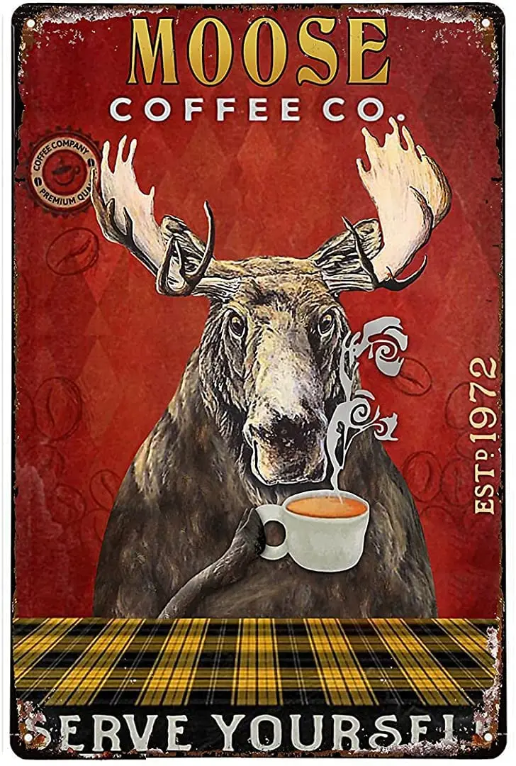 Ретро металлическая жестяная табличка с логотипом кофейной компании Moose для наружного и внутреннего использования, настенный постер, декор для дома, бара, магазина, винтажная табличка с кофе. (art.: 3920dabe62801) - 3920dabe62801