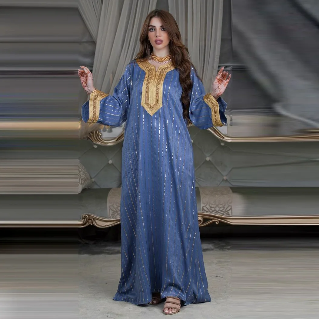 Jalabiya Muslim Fashion Loose Long Dress for Women Abaya Dubai Moroccan Kaftan Robe Femme Musulmane  Arab Caftan Evening Party