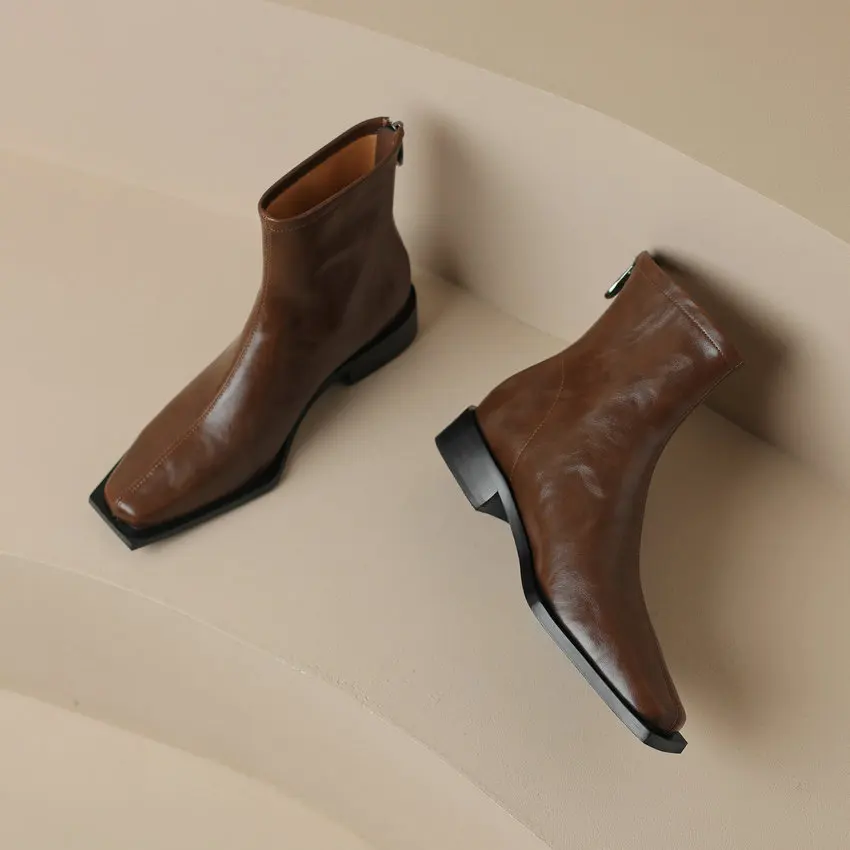 QUTAA/Коллекция 2024 года Женские ботильоны из натуральной кожи Обувь на толстом