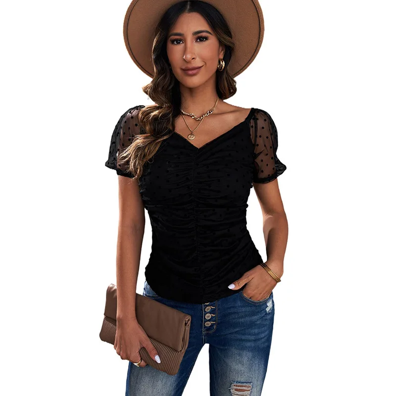 

Футболка женская летняя однотонная с V-образным вырезом