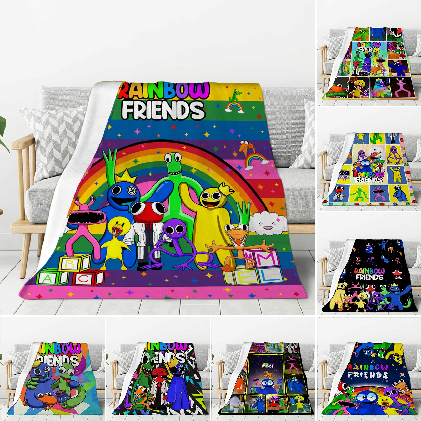 

Фланелевое Одеяло Rainbow Friends для детей, рождественские подарки, для путешествий и пикника, регулируемое всесезонное одеяло