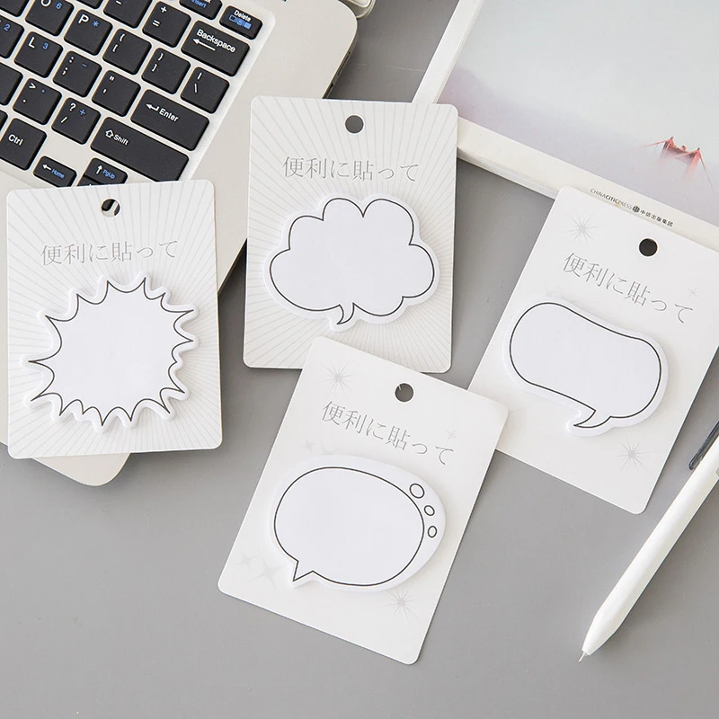 

30sheets White Minimalist Different Dialogue Shapes Sticky Notes Self-Stick Self Adhesive Memo Pads for Students Home Office