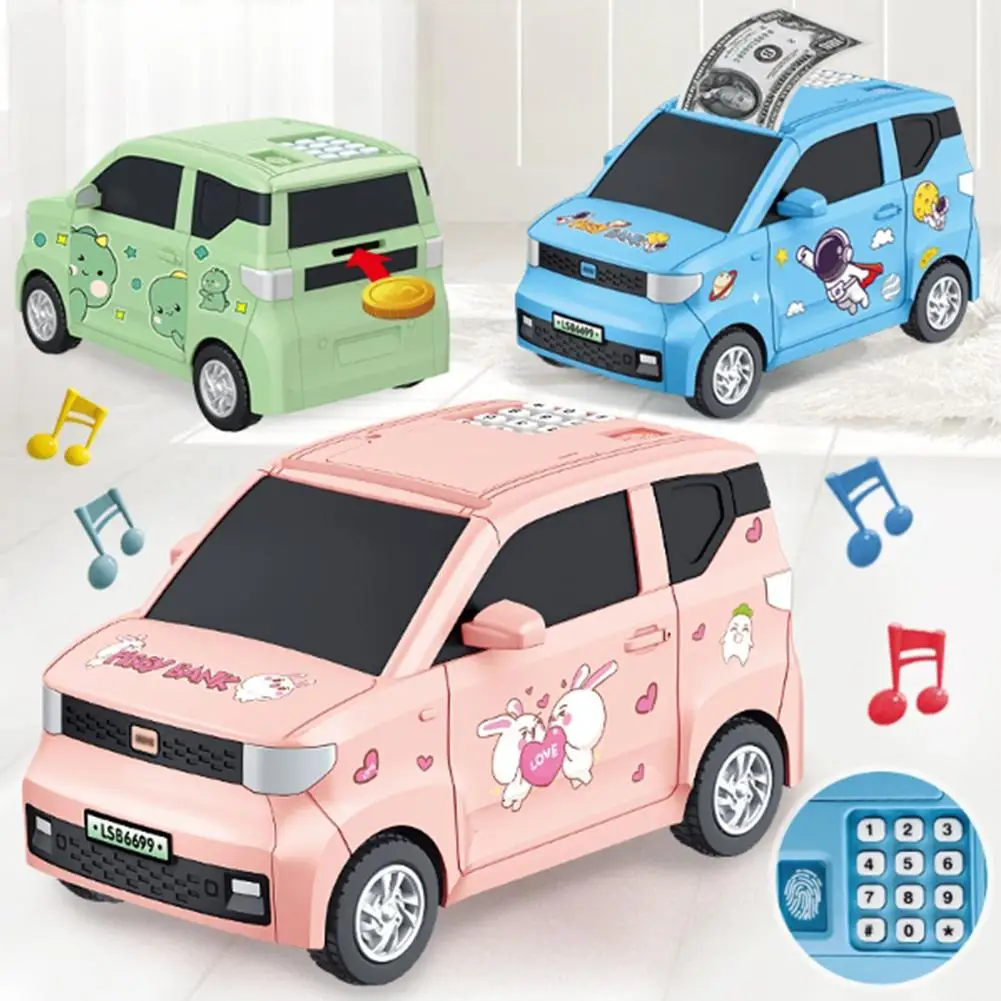

Cartoon Car Piggy Banks Electric Car Model Password Fingerprint Unlock Atm Money Save Gifts For Boys Girls