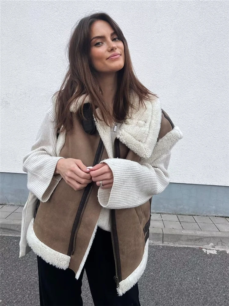 KEYANKETIAN Women's Fur one-piece thickened waistcoat Fall/winter new brown suede lapel sleeveless vest short coat