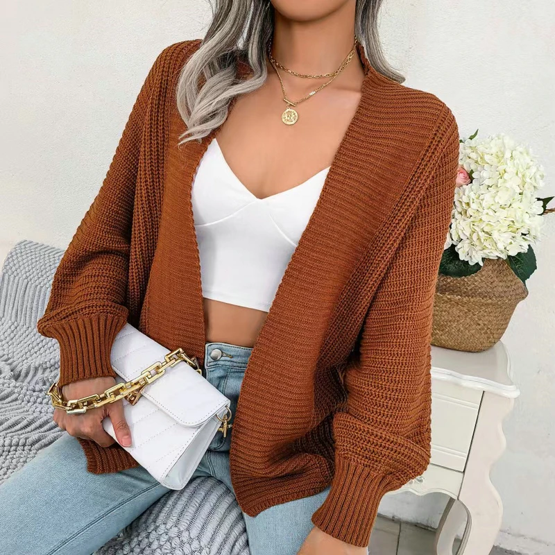 

2023 Korean Fashion Vintage Cardigan for Women Casual Sweater Solid Loose Knitwears Long Batwing Sleeve Knit Tops 28355