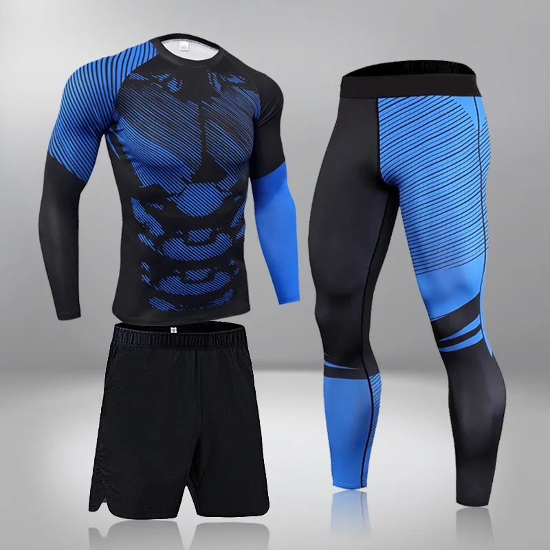 

3 Pcs Set Men's Tracksuit Gym Fitness Compression Sport Suit Clothes Running Jogging Sportswear Exercise Workout Tight Rashguard
