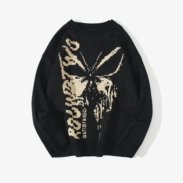 

Mens Hip Hop Knitwear Women's Y2K Sweaters Harajuku Fashion Butterfly Male Loose 2022 Tops Casual Streetwear Pullover Sweaters