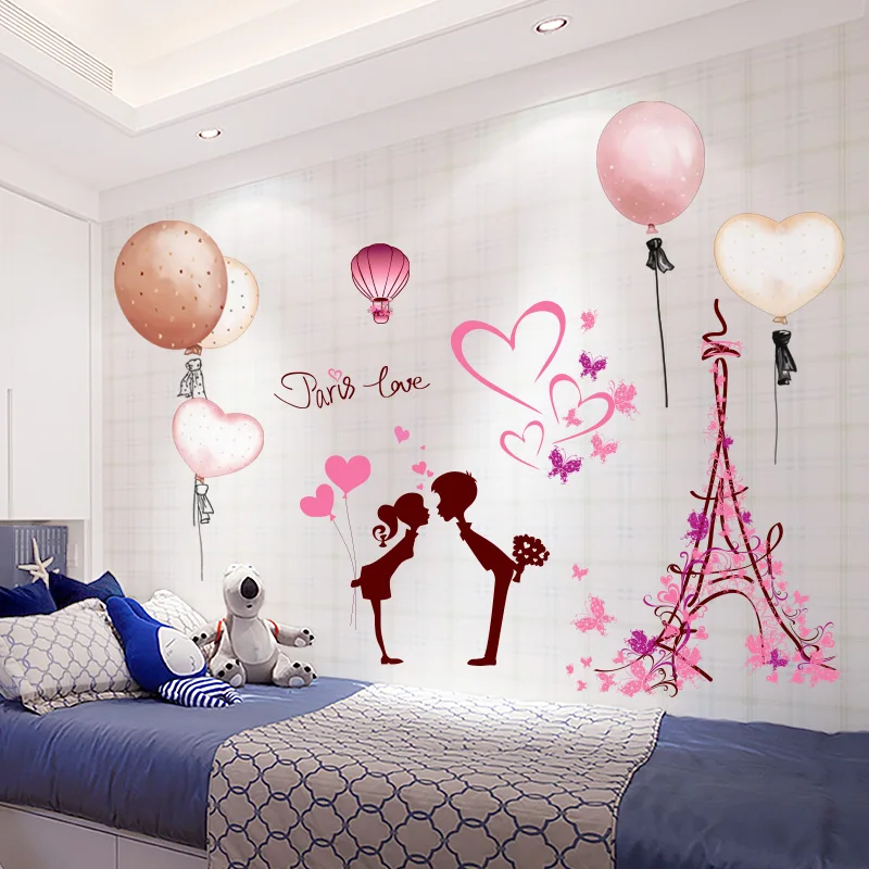 

[SHIJUEHEZI] Tower Buildings Wall Stickers DIY Balloons Sweetheart Mural Decals for Living Room Bedroom Wedding Home Decoration