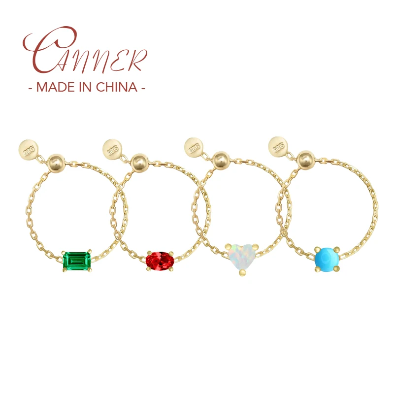 

CANNER Trendy 925 Sterling Silver Adjustable Charm Gold Color Rings For Women 4 Style Clear CZ Link Chain Ring Wedding Jewerly