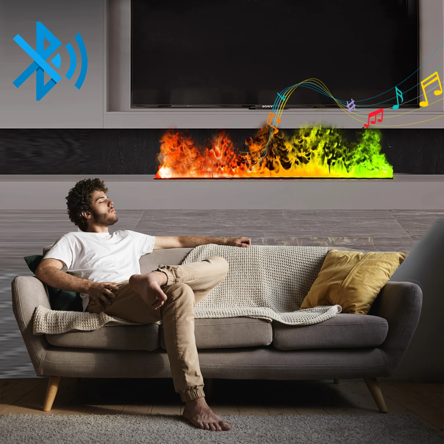 3D электронный камин с водяным туманом и Bluetooth APP воспроизведение музыки