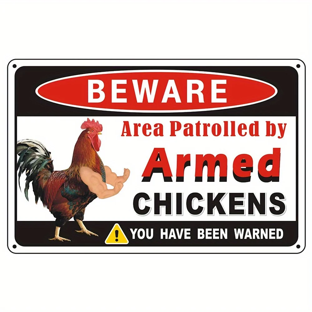 

Chic Metal Tin Sign Beware of Chickens Warning Signs Reflective Aluminum Funny Chicken Sign for Chicken Lady Fans and Lovers