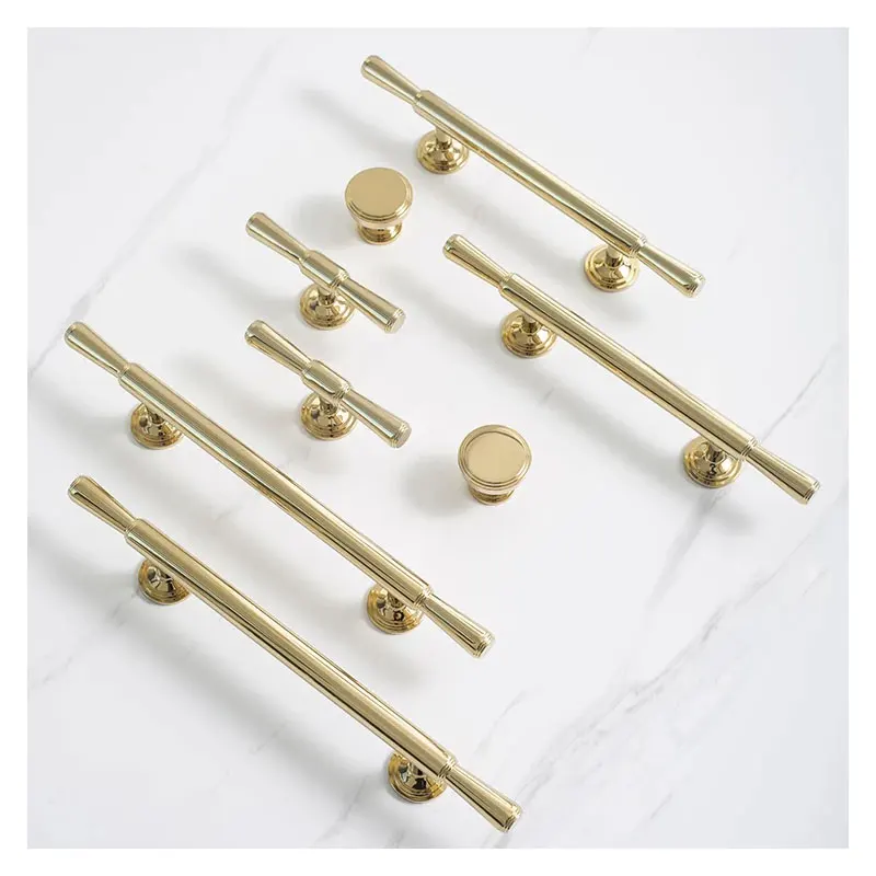 

MFYS Solid Brass Bright Gold Cabinet Handles Round Knobs For Drawer High Quality Wardrobe Pulls Copper Furniture Hardware