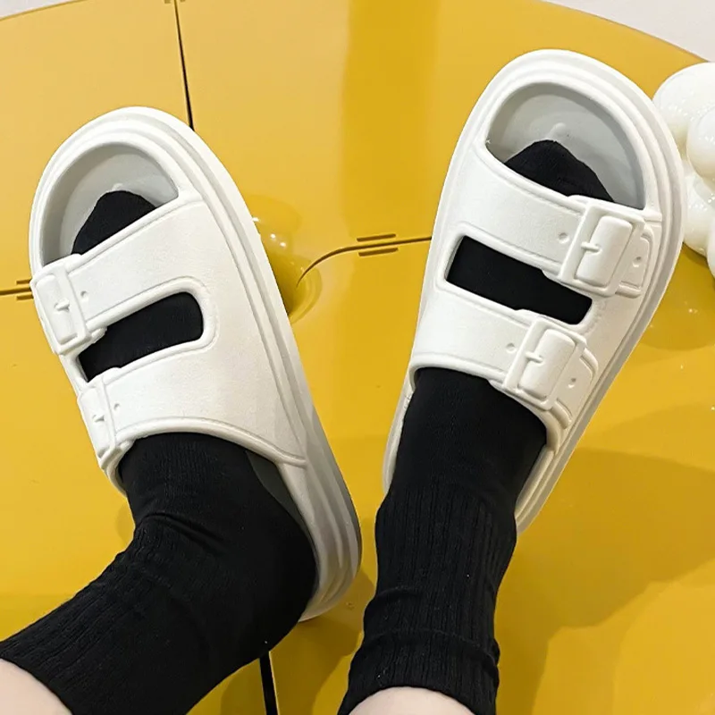 New Buckle Design Women Summer Beach Slippers Fashion Home Soft Anti Slip EVA Shoes 2023 New Suitable Indoor Outdoor Men Shoes