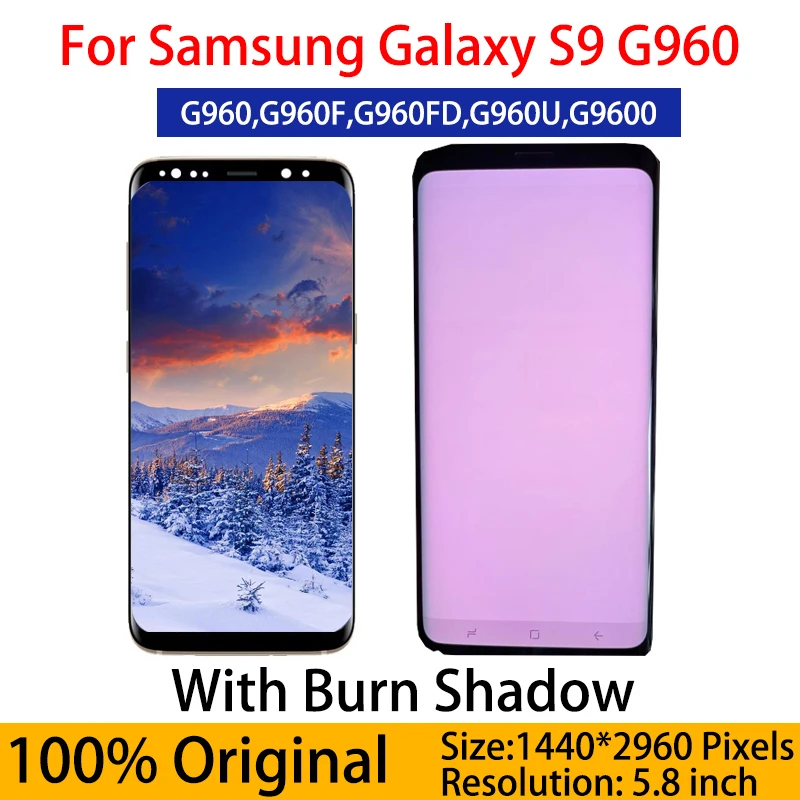 

Оригинальный AMOLED сменный ЖК-дисплей для SAMSUNG Galaxy S9, сенсорный экран, дигитайзер с рамкой G960N G9600 с огонькой тенью