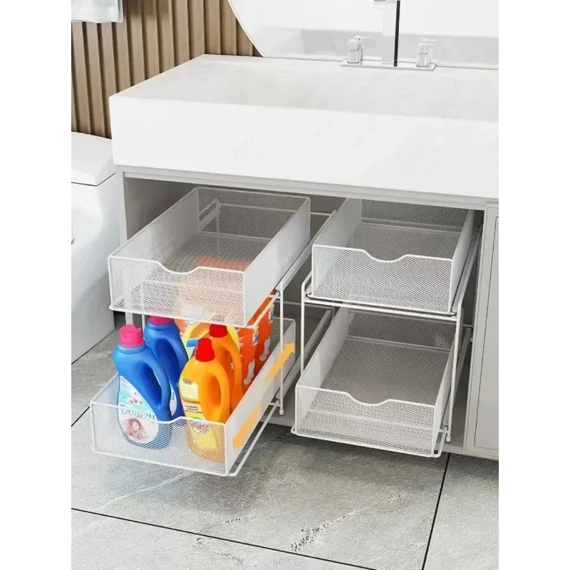 

Shelf Baskets Countertop Pantry 2 Tier Sliding Cabinet Basket Organizer Drawer Bathroom Pull-Out Double Shelf Under Sink Cabinet