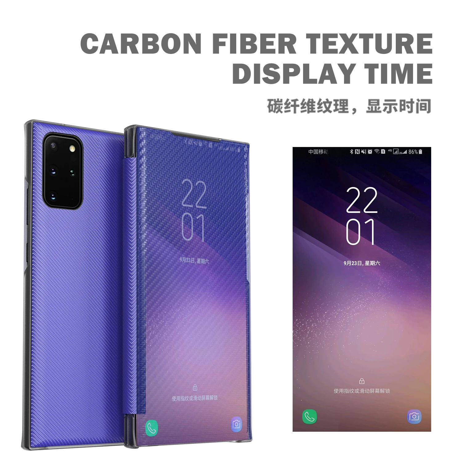 Smart Mirror Flip Case For Samsung Galaxy S22 S21 S20 FE S10 S9 S8 Plus Note 9 20 Ultra A51 A71 A12 Carbon Leather |