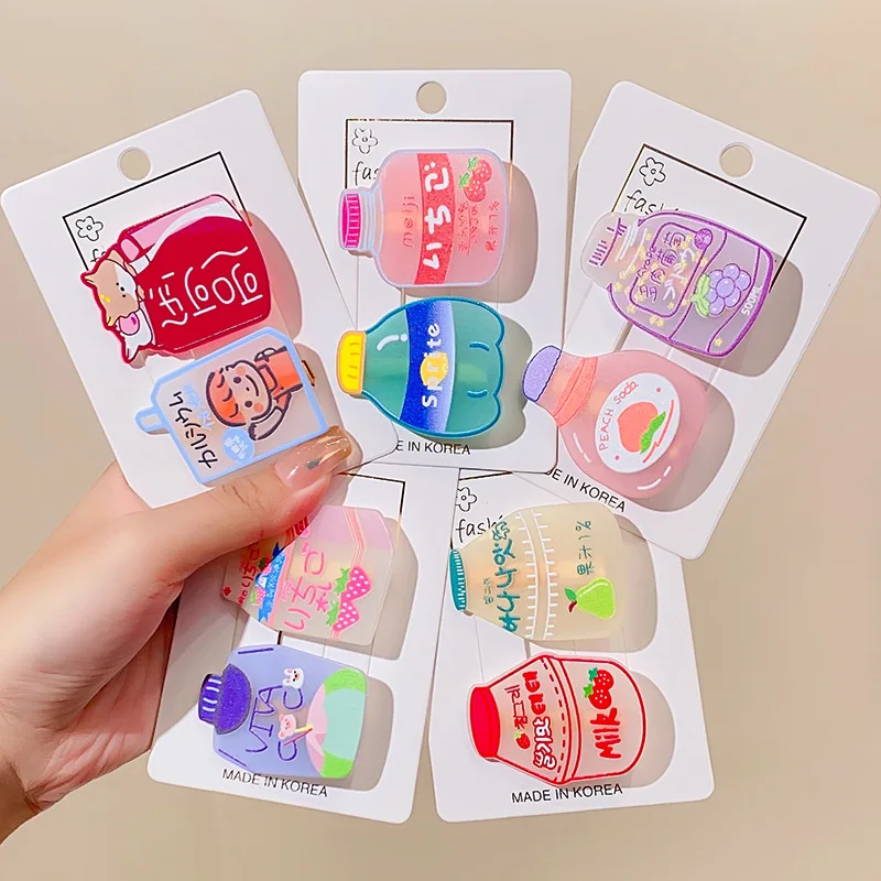 

2Pcs/set Cute Cartoon Large Beverage Bottle Hair Clips Girls Hair Accessories Children New Acrylic Hairpins Barrettes Hairgrips