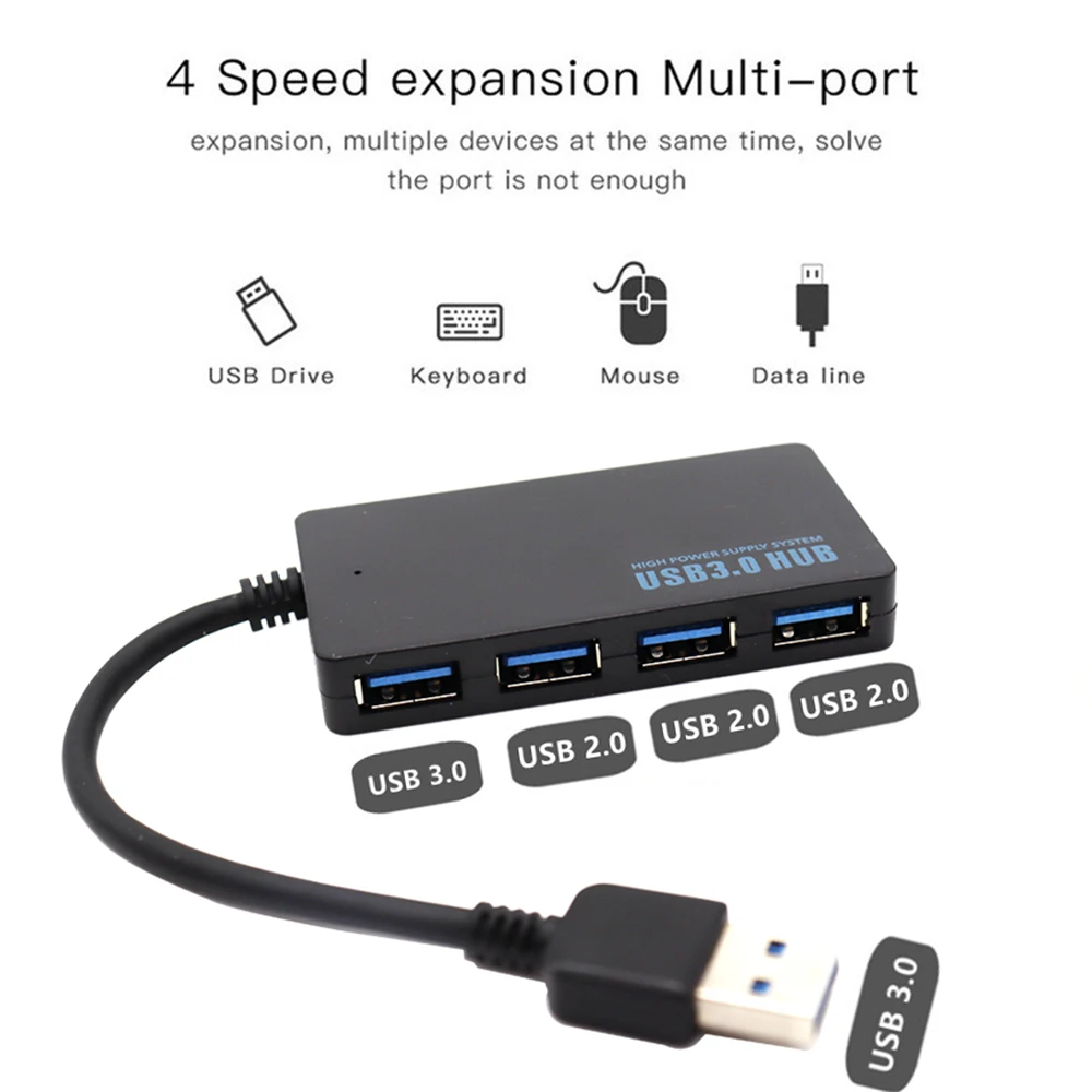 

Ultra-thin 4-port USB3.0/2.0 Splitter HUB Up to 5Gbps High Speed with Indicator Light for Computer Laptop PC Expansion Adapter