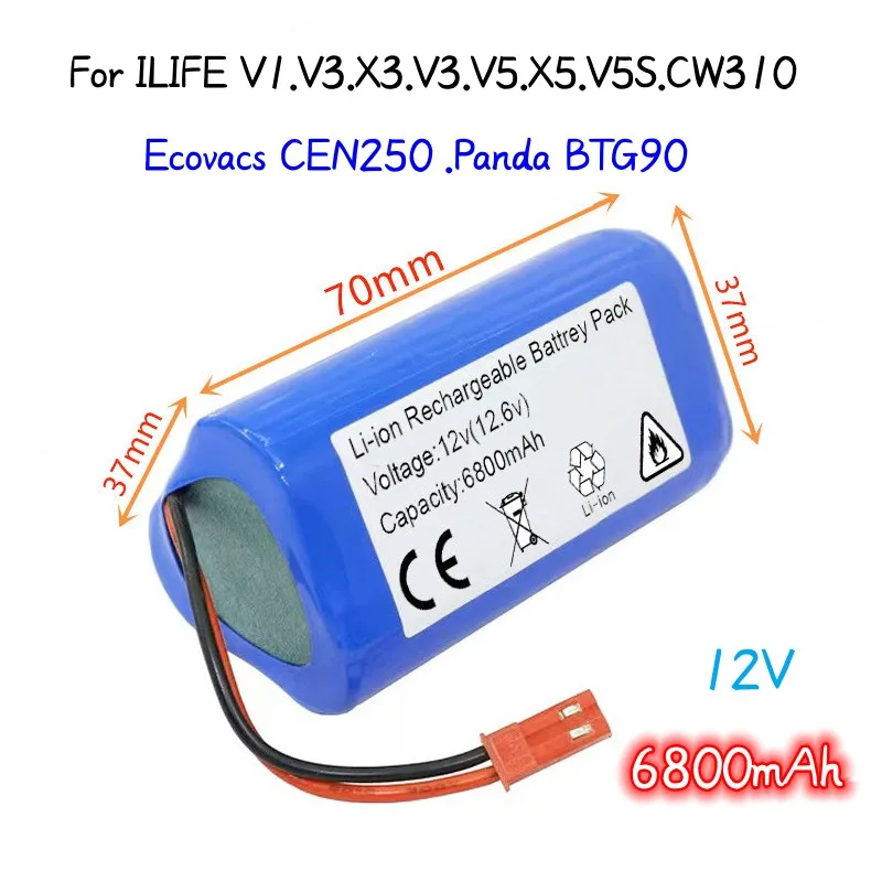 

Original 6800mAh12V for ILIFE V1 V3 X3 V3 V5 X5 V5S CW310 Ecovacs CEN250 Panda BTG902 Li-Ion Batterij