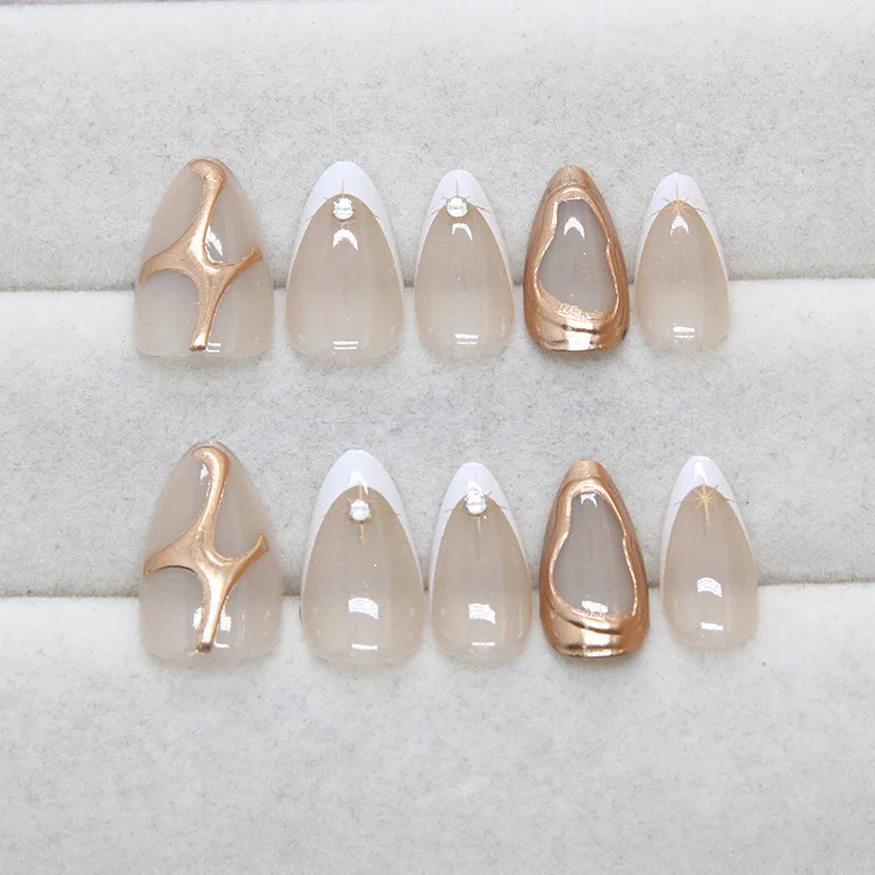 Накладные ногти на шпильках для женщин золотой цвет нерегулярный