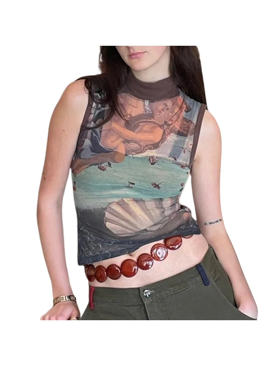 

Women Y2k Goth Crop Top Grunge Aesthetic Print Tank Top Summer Vintage Style Sleeveless Vest Top