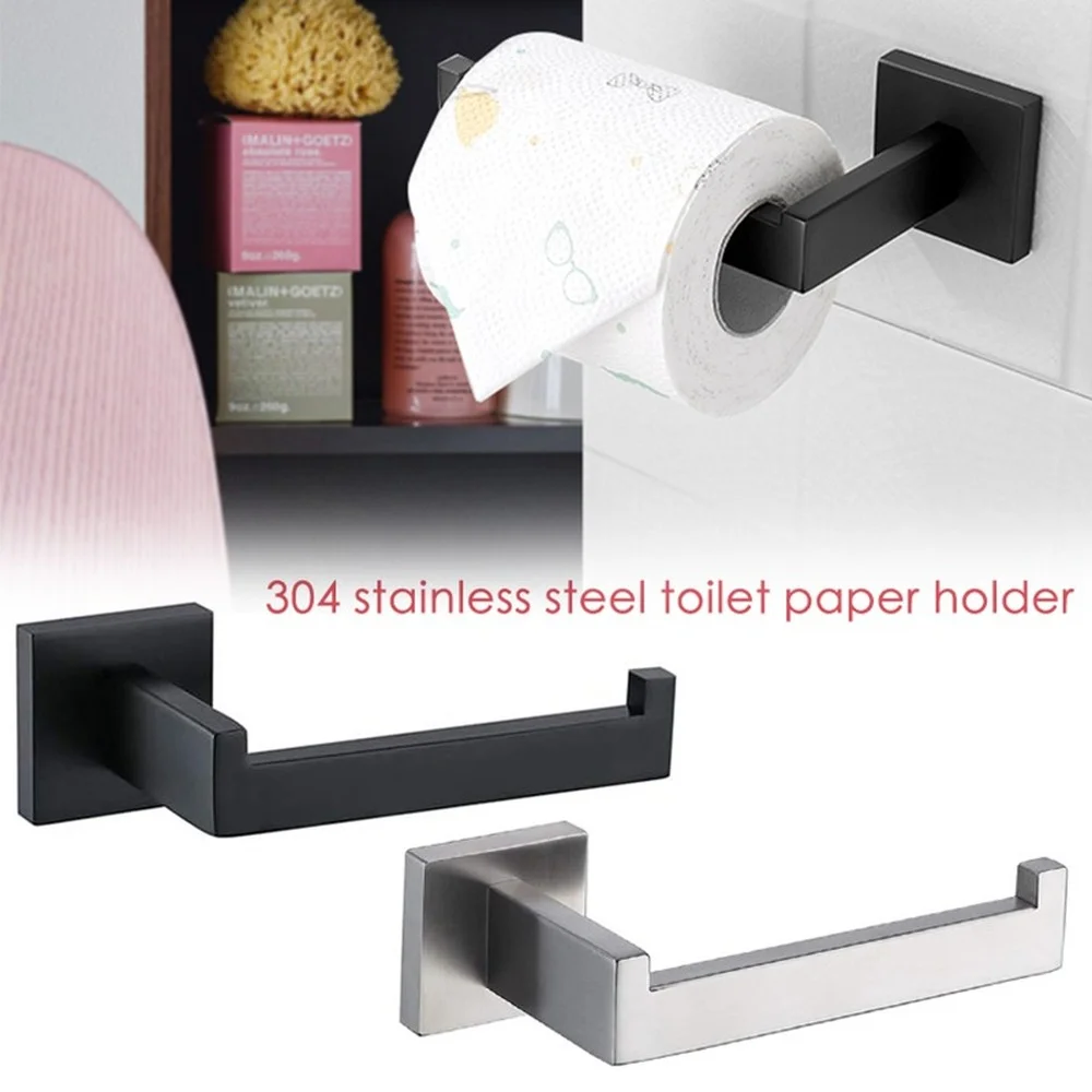 

304 Brushed Stainless Steel Wall-mounted Toilet Paper Holder Square Base Paper Towel Holder Roll Paper Holder