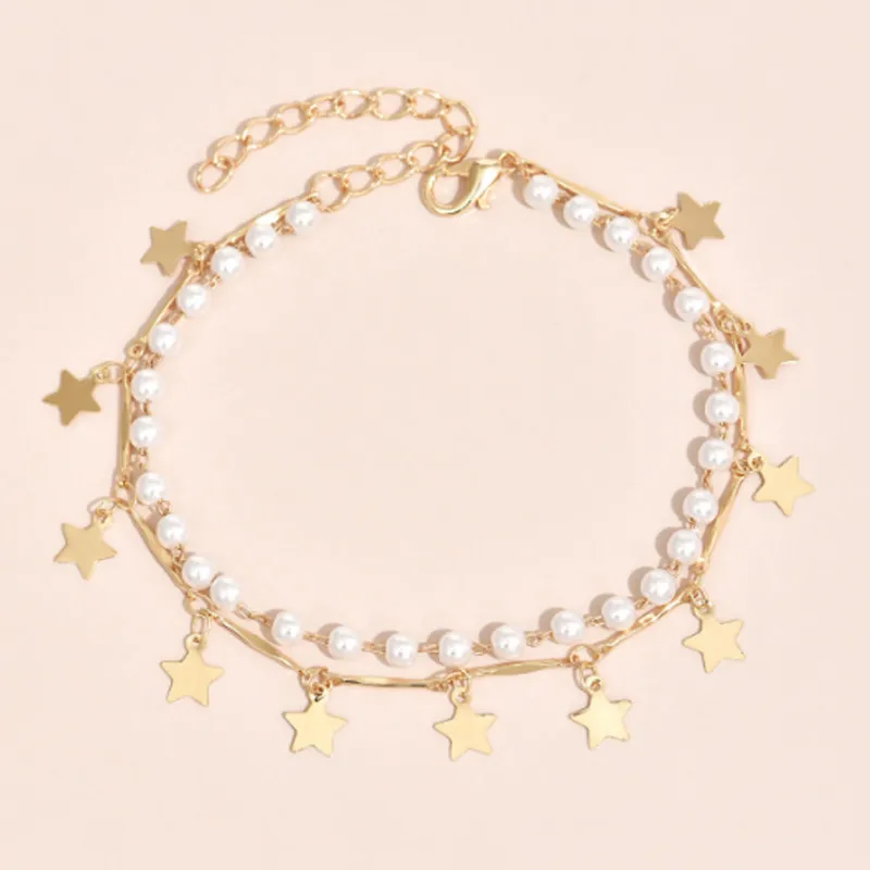 

Imitation Pearl Geometric Five-pointed Star Pendant Anklet Women Jewelry Fashion Accessories