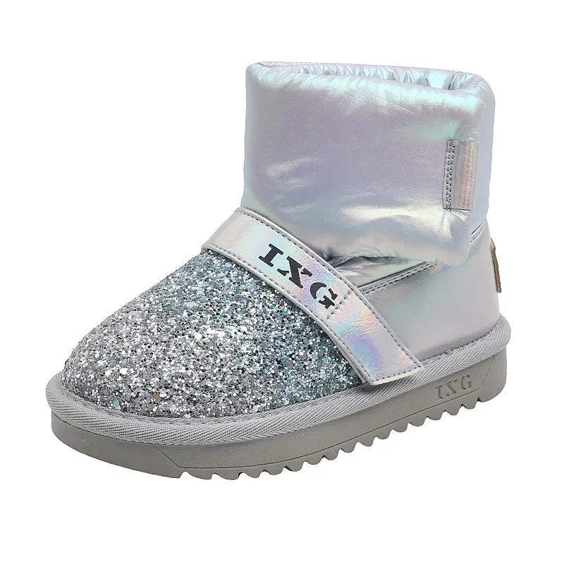 

Зимние новые детские зимние ботинки для девочек, Короткие флисовые ботинки принцессы с блестками, Детская Хлопковая обувь