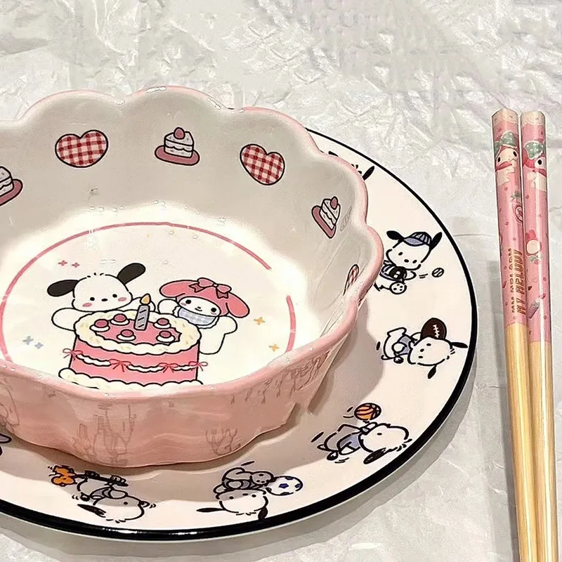 

Kawaii Sanrios керамическая чаша аниме Pachacco Melody Cinnamorol фрукты Салатница миска ложка Фототовары для кухни