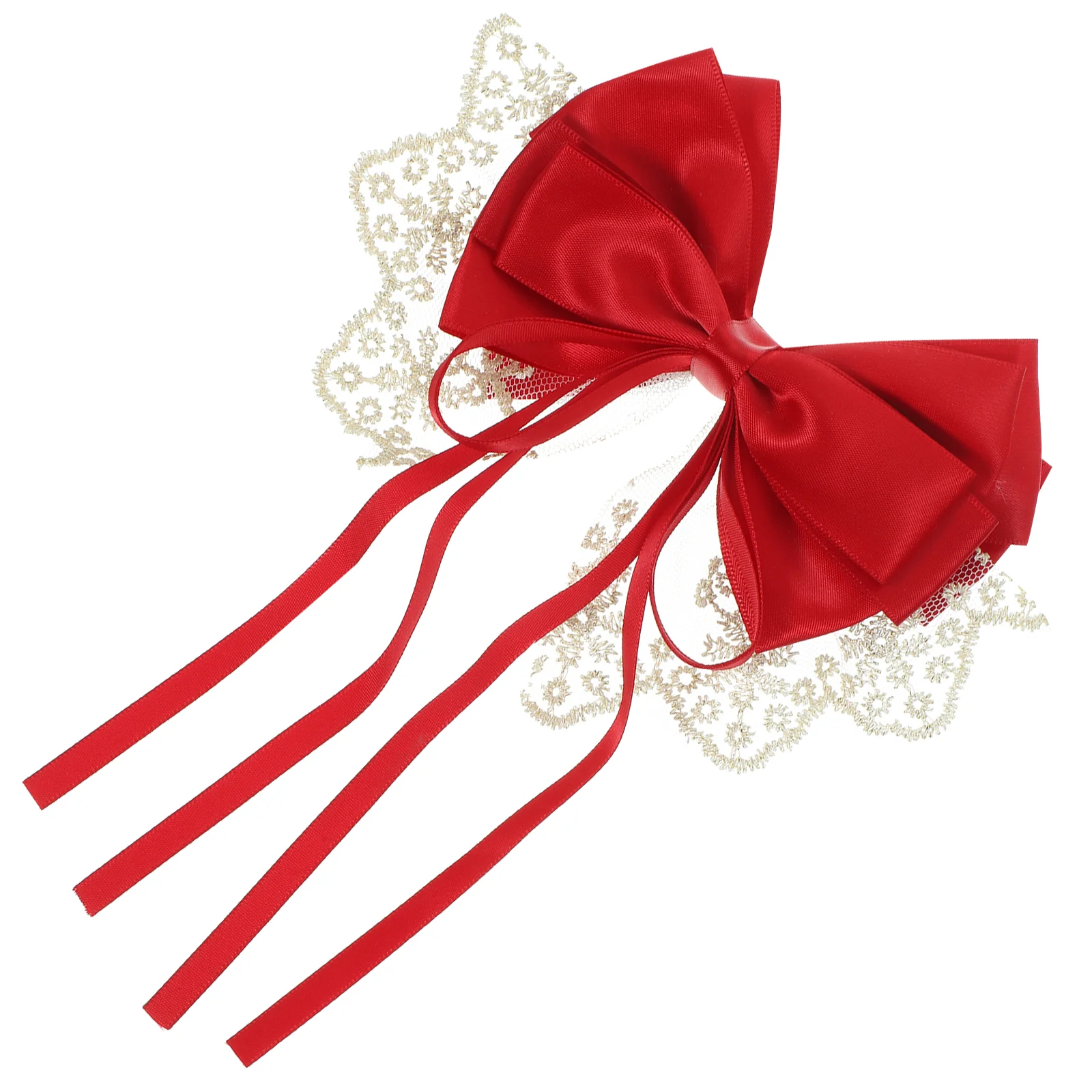 

Red Hair Accessories Cute Clip Decorative Clips Trend Women Girl Metal Lace Bow Miss