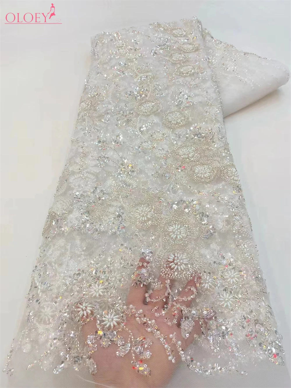 

Fashion Elegant French Embroidery Beaded Lace Fabric African Nigerian With Sequins Fabric For Wedding Dress